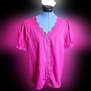 Pink Puff Sleeve Ruffled Blouse